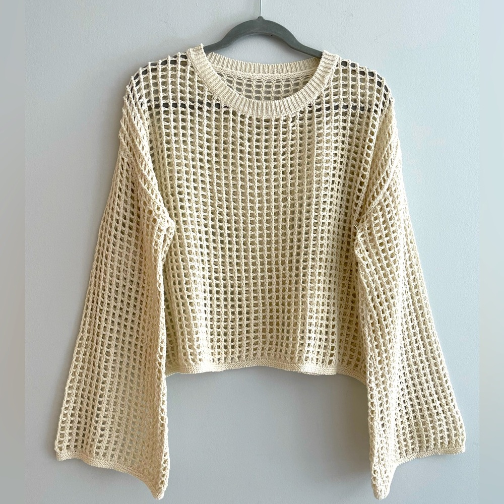Cream Knit Mesh Sweater